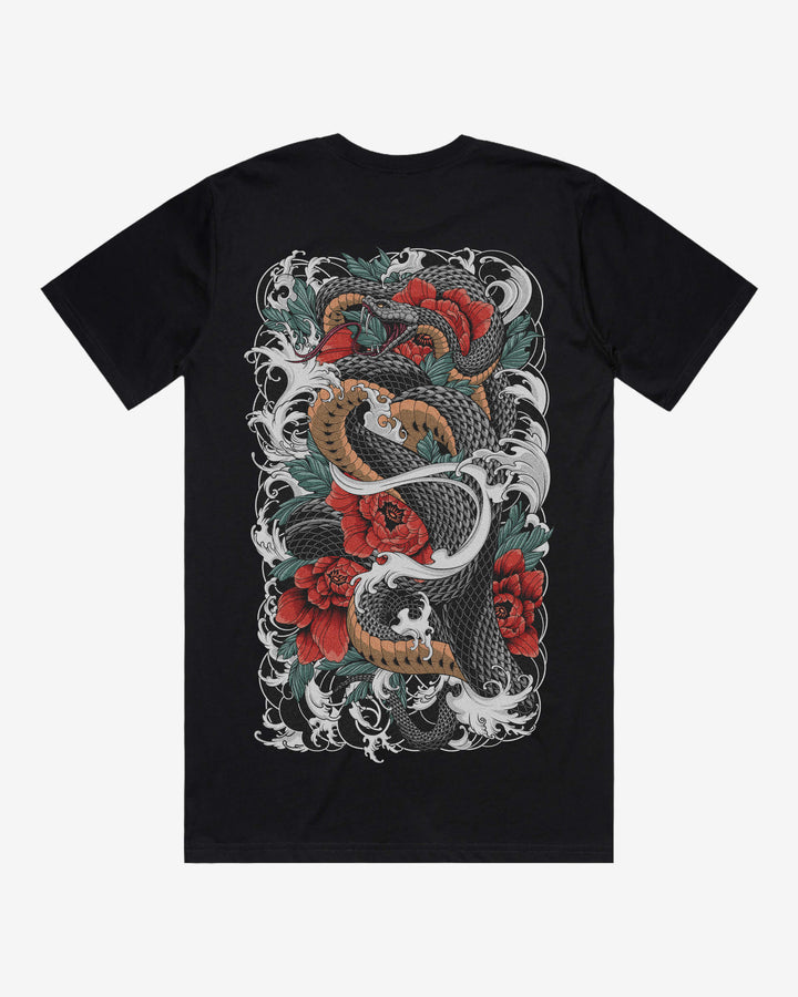 Snake And Flowers Graphic Tee With Back Print