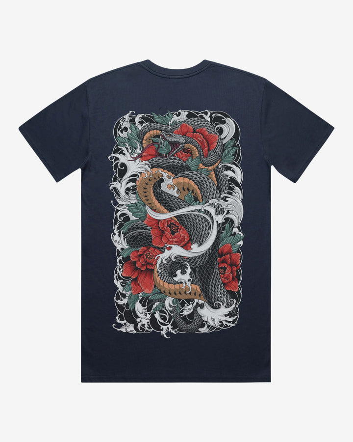 Snake And Flowers Graphic Tee With Back Print