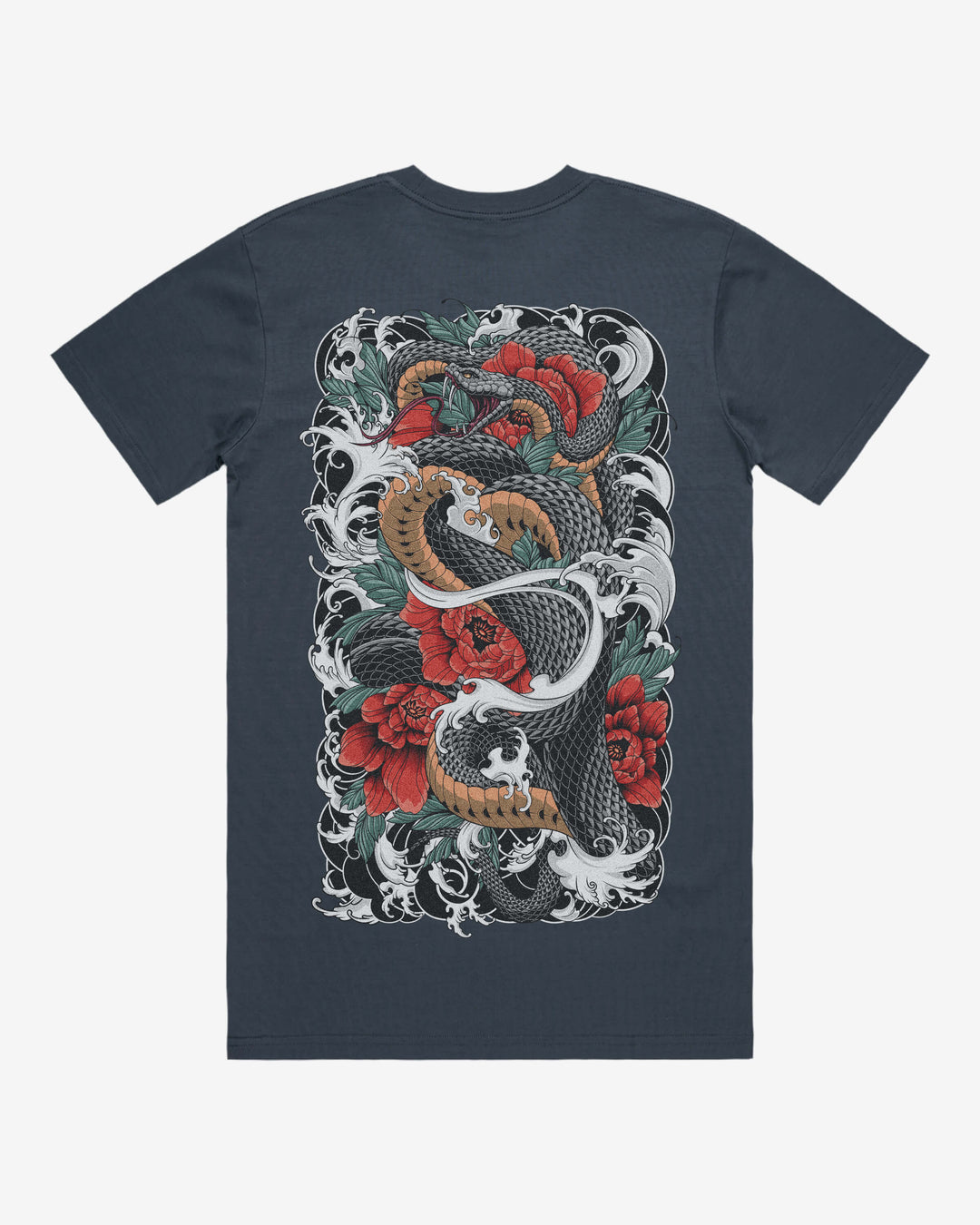 Snake And Flowers Graphic Tee With Back Print