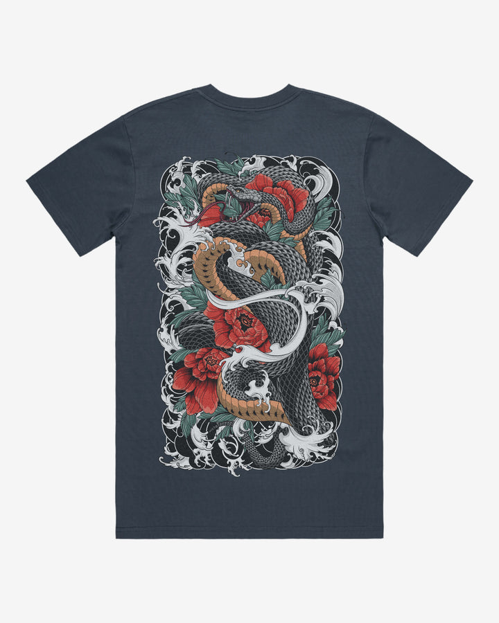 Snake And Flowers Graphic Tee With Back Print