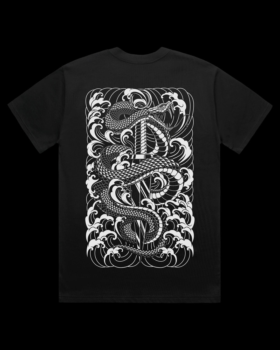 280gsm oversized tee featuring  large irezumi inspired snake and kunai back print