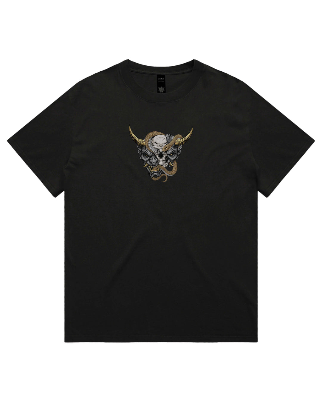 Oversized Black t-shirt with split oni mask chest print