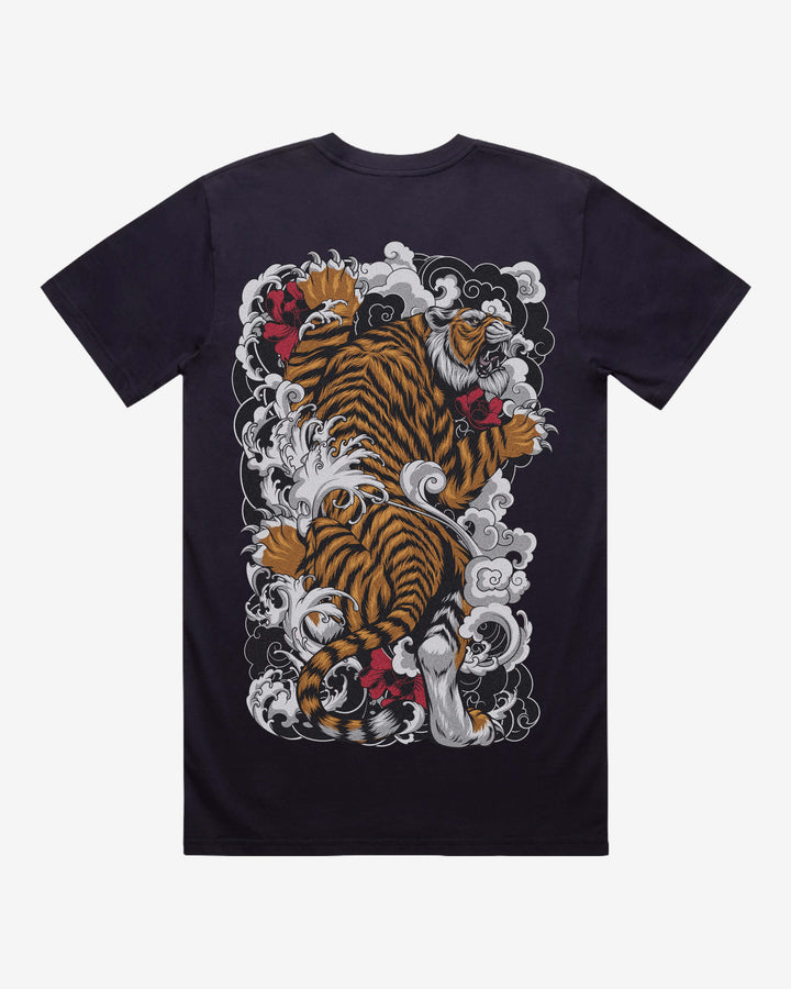 Climbing Tiger Relaxed Fit Graphic Tee With Large Japanese Tattoo Inspired Back Print