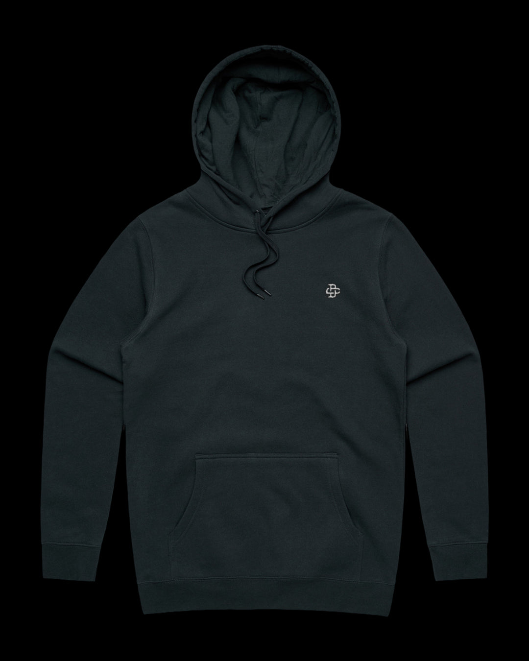 navy hoodie with dc monogram embroidery on left chest