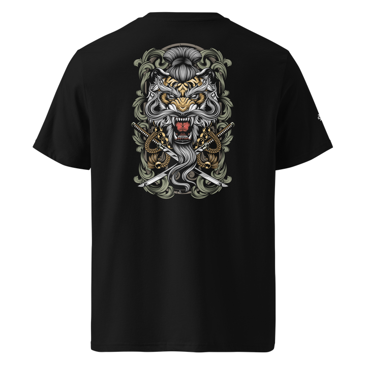 Black Takeshi's Tiger Graphic Tee featuring a bold back print of a tiger, inspired by Japanese Irezumi tattoo art