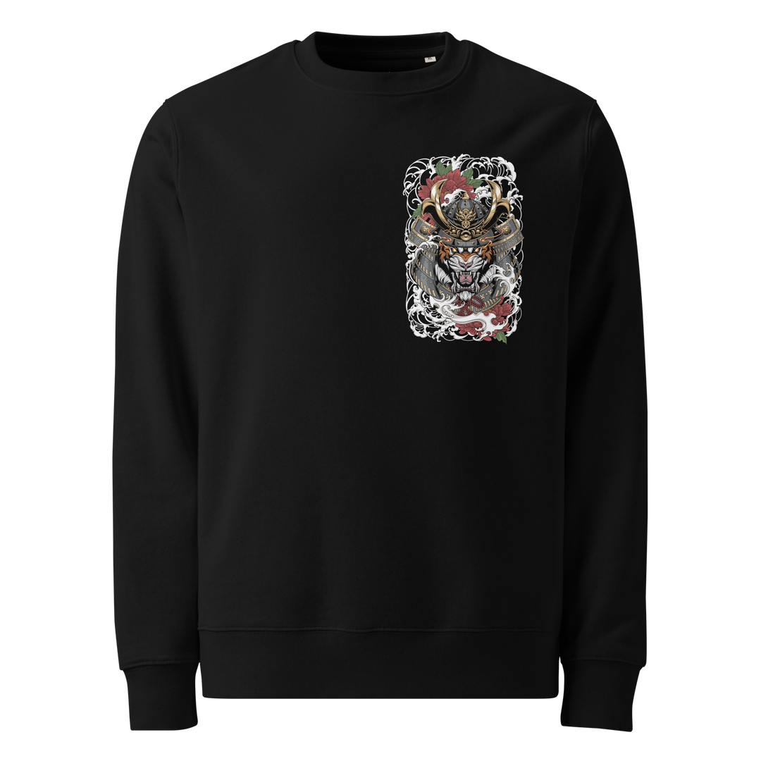 Tiger Ronin Sweatshirt with a left chest print of a tiger in samurai armor and Irezumi-inspired details.