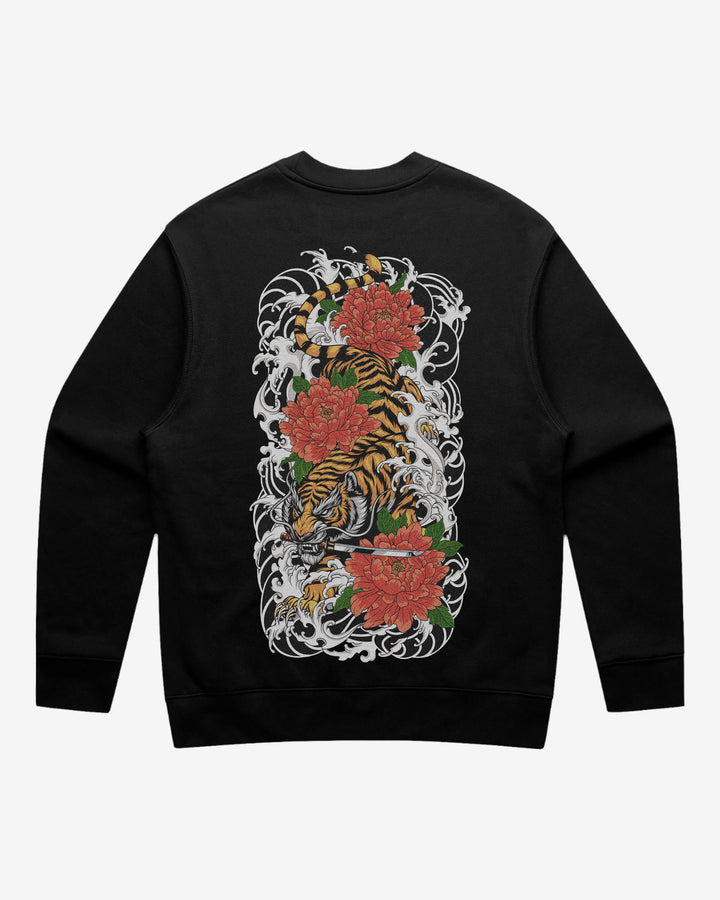 Irezumi Tiger Relaxed Fit Graphic Sweatshirt With Large Tattoo Inspired Back Print