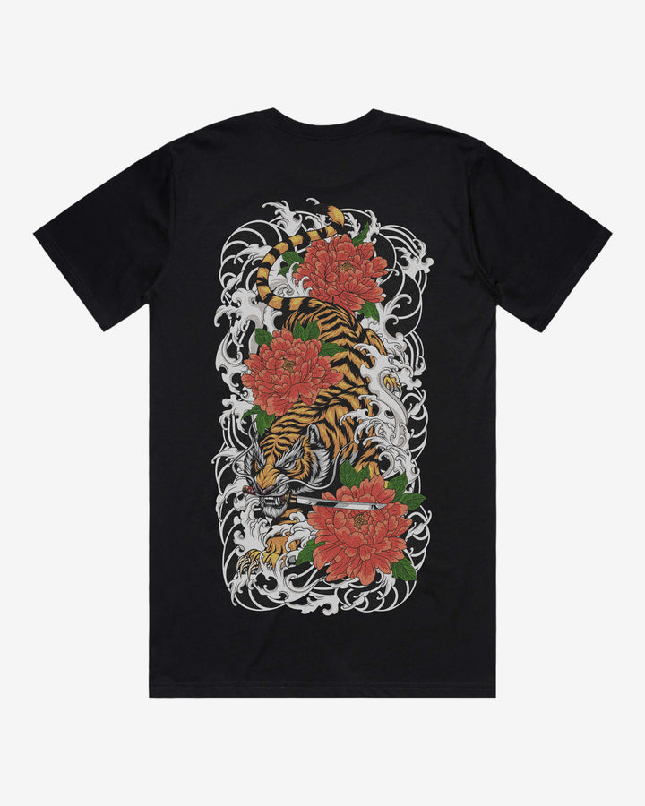 Irezumi Tiger Relaxed Fit Graphic Tee With Large Japanese Tattoo Inspired Back Print