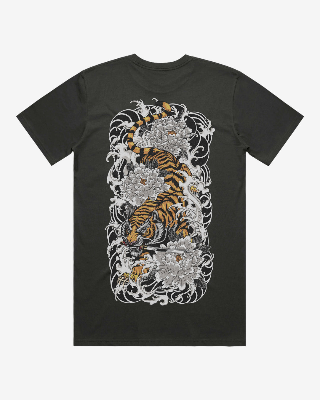 Descending Tiger Relaxed Fit Graphic Tee With Large Japanese Tattoo Inspired Back Print