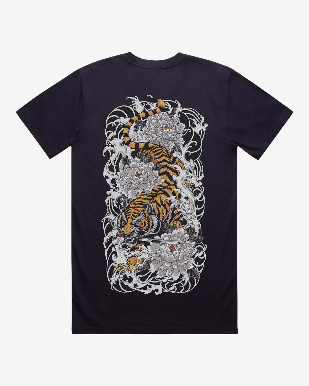 Descending Tiger Relaxed Fit Graphic Tee With Large Japanese Tattoo Inspired Back Print