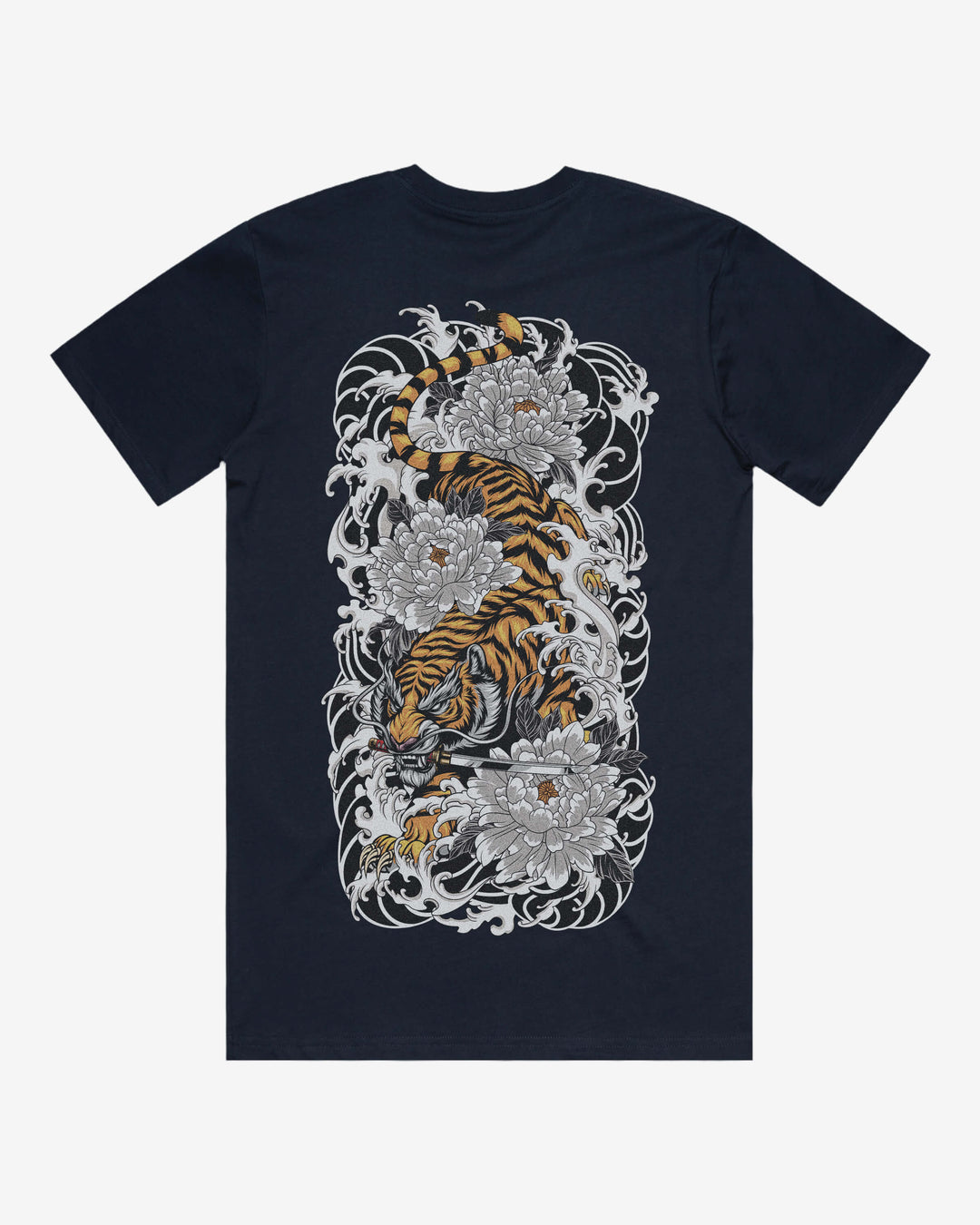 Descending Tiger Relaxed Fit Graphic Tee With Large Japanese Tattoo Inspired Back Print