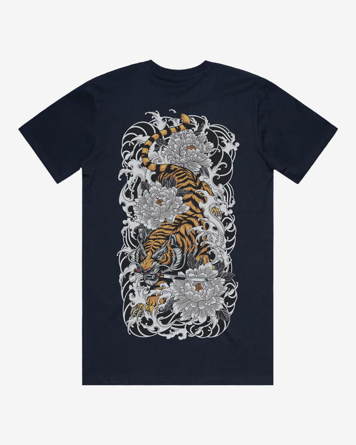 Descending Tiger Relaxed Fit Graphic Tee With Large Japanese Tattoo Inspired Back Print
