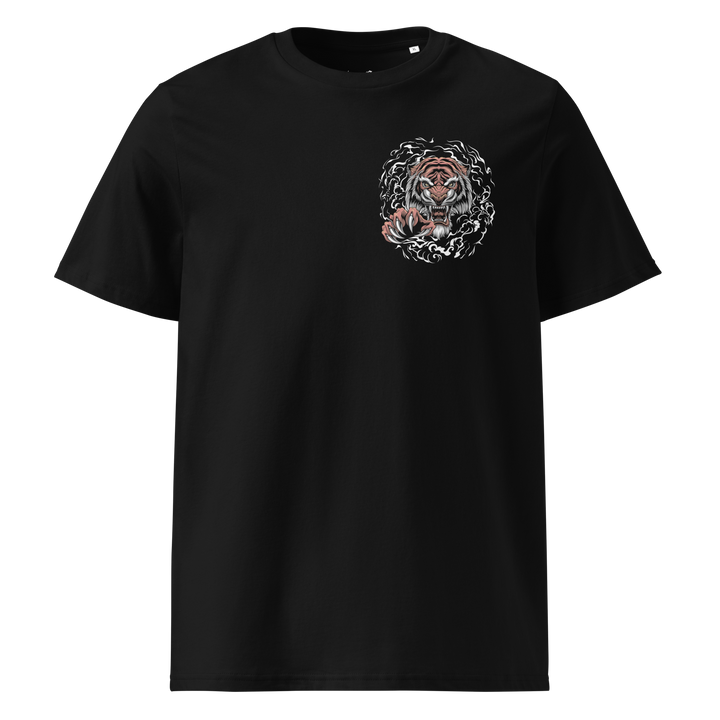 Black Tiger’s Wrath Graphic Tee with a left chest print of a tiger, inspired by Japanese Irezumi art and modern streetwear