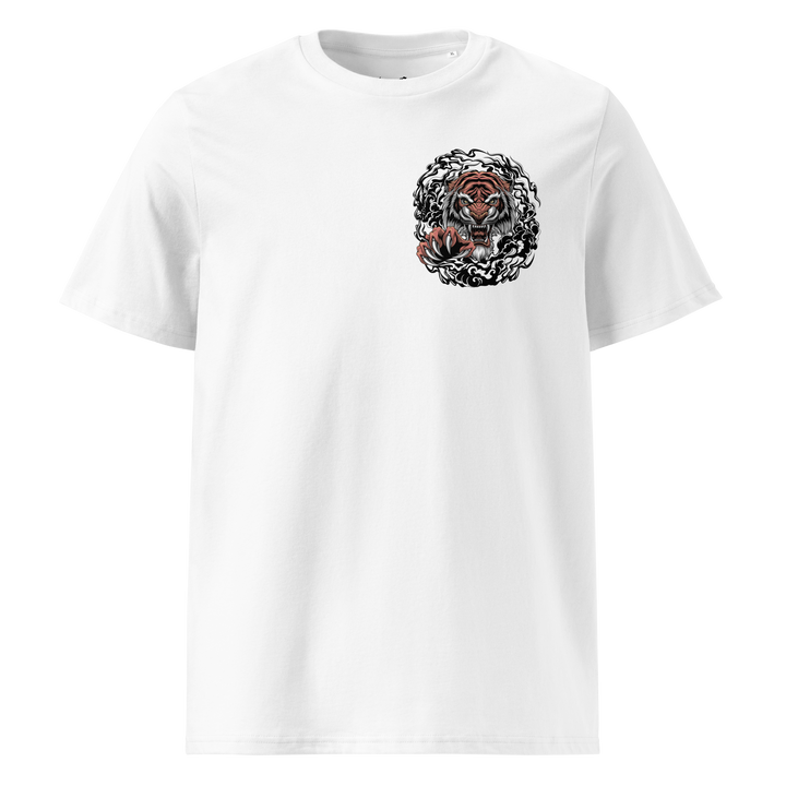 White Tiger’s Wrath Graphic Tee featuring a left chest print of a tiger, blending Japanese tattoo art with streetwear fashion