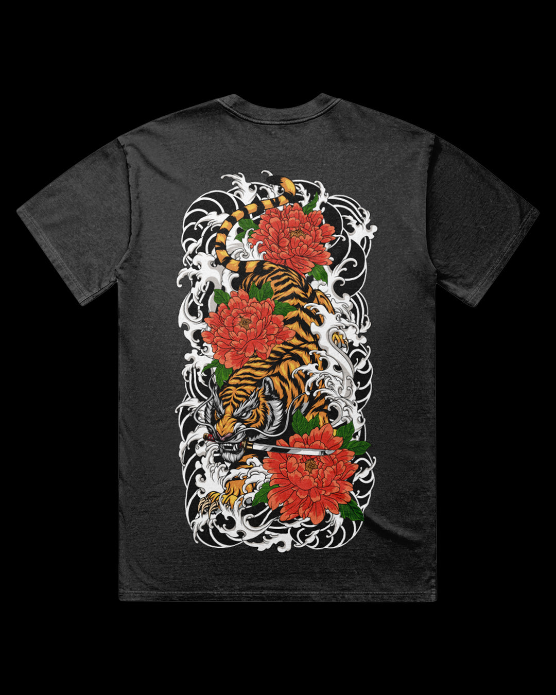 Tiger Katana Acid Wash graphic T-Shirt