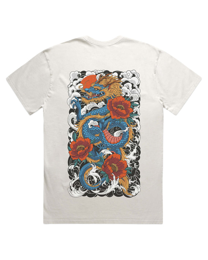 Faded bone t-shirt with large traditional irezumi dragon back print