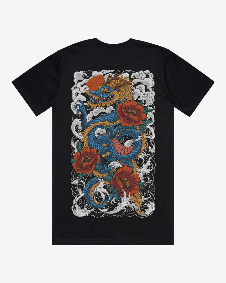 Japanese Tattoo Graphic Tee — Traditional Dragon Back Print