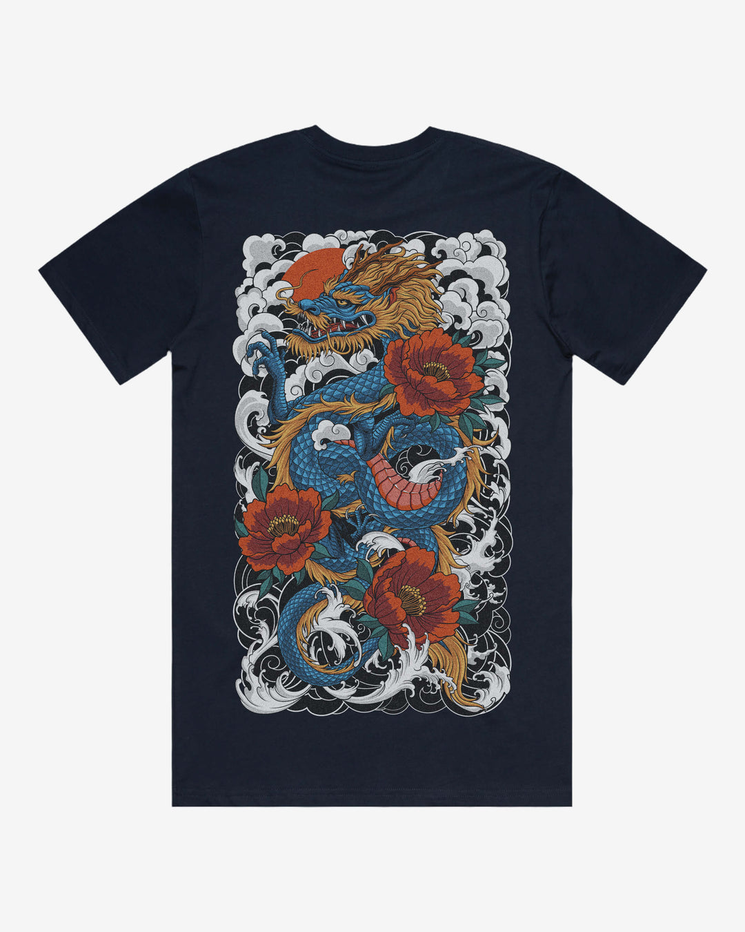Japanese Tattoo Graphic Tee — Traditional Dragon Back Print