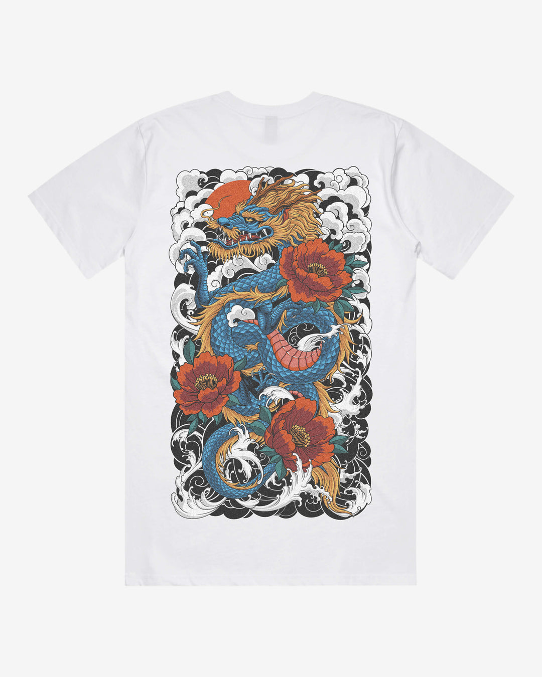 Japanese Tattoo Graphic Tee — Traditional Dragon Back Print