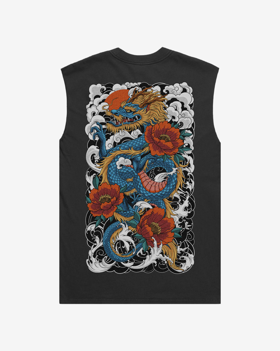 traditional dragon graphic oversized tank top