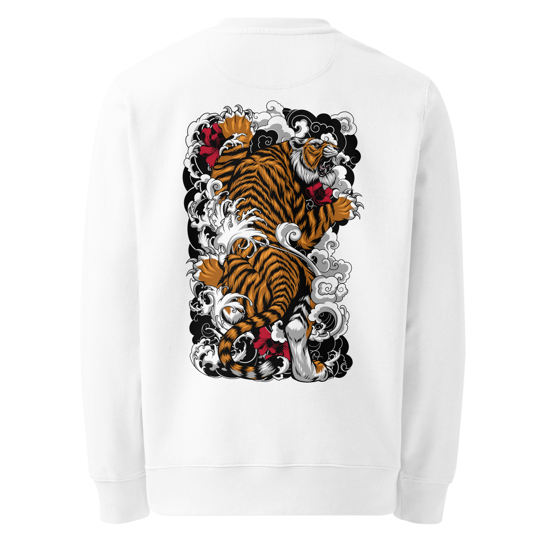 White Tiger's Ascent Graphic Sweatshirt with bold back print