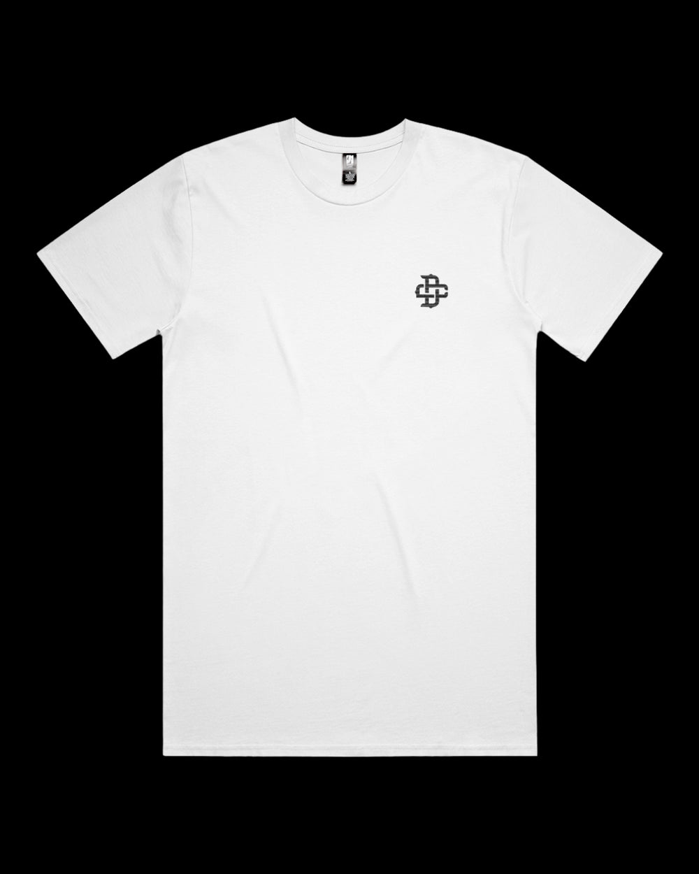 White t-shirt with dc logo left chest embroidery