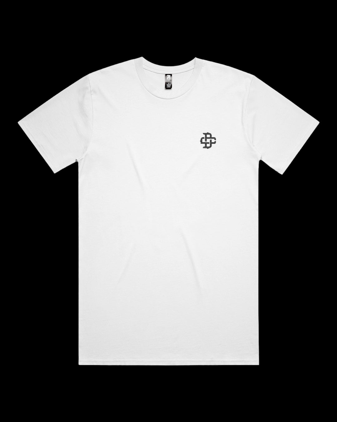 White t-shirt with dc logo left chest embroidery