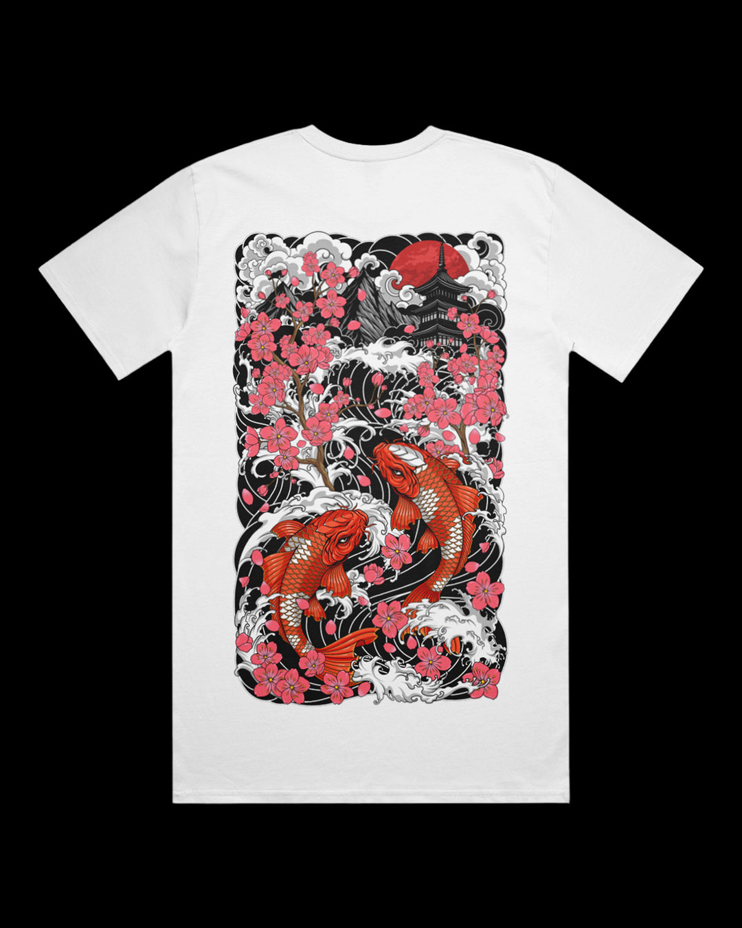 t-shirt with Koi fish and floral design
